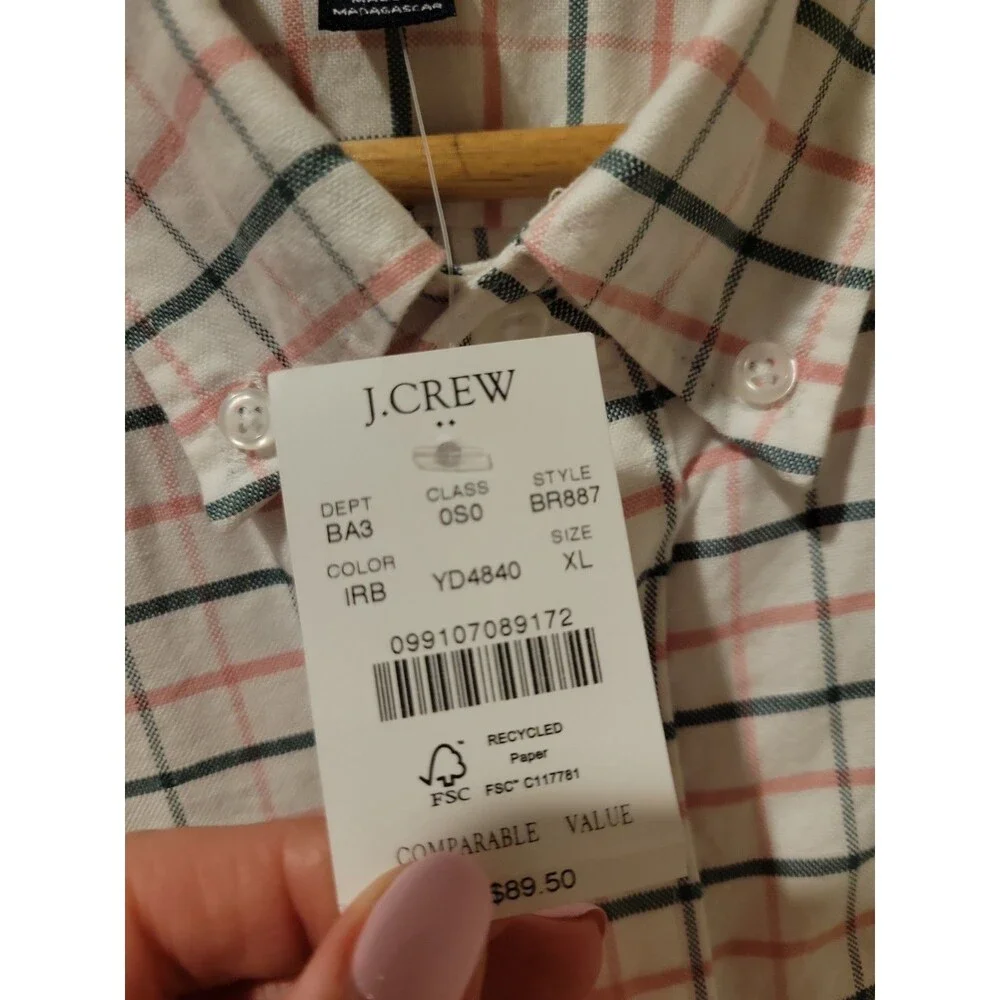 NWT J.Crew Flex Oxford Shirt Men’s XL BR887 Plaid Slim Fit Stretch Button Down